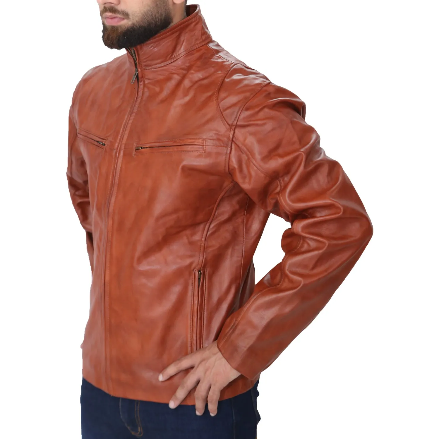 Mens Fashion Brown Genuine Leather Jacket