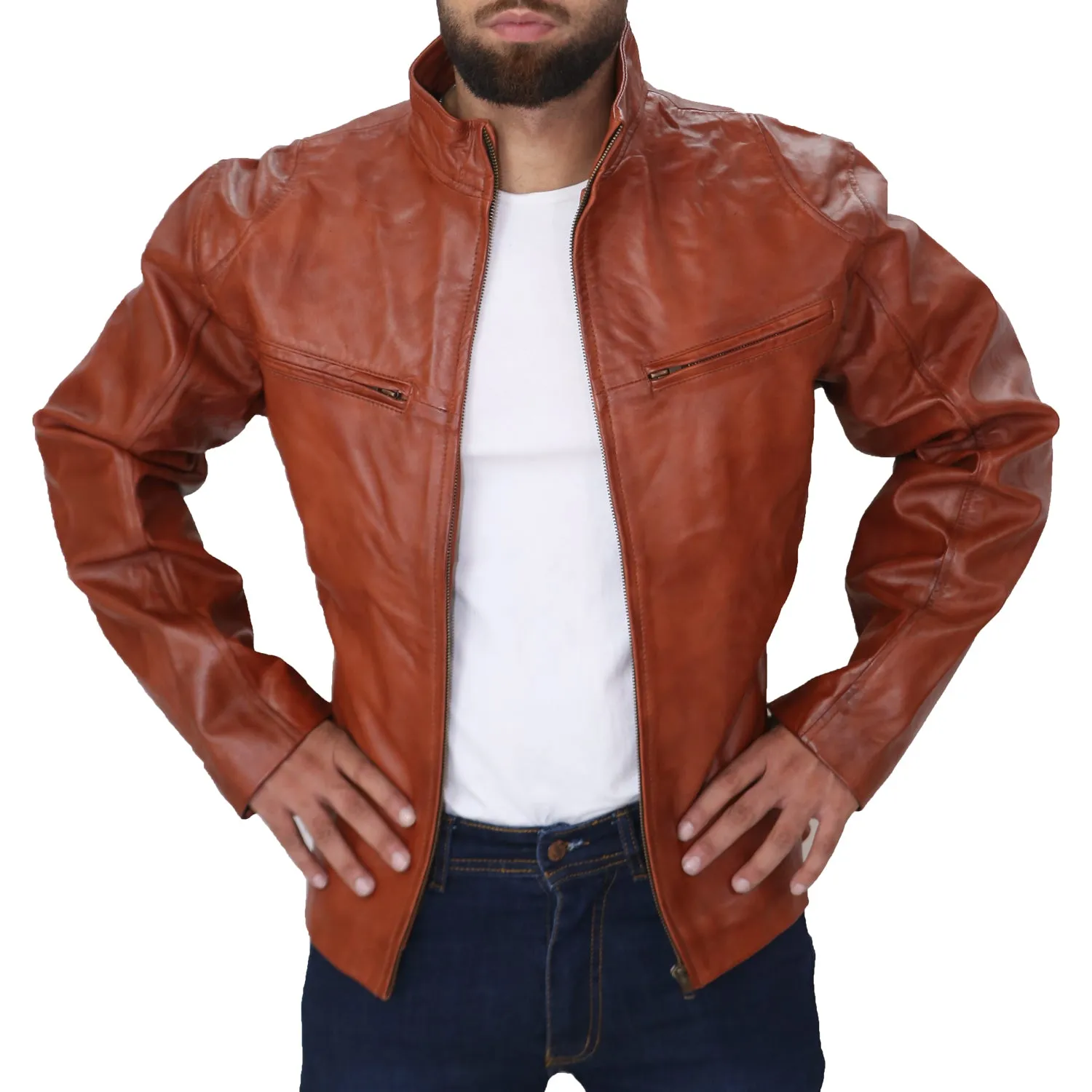 Mens Fashion Brown Genuine Leather Jacket