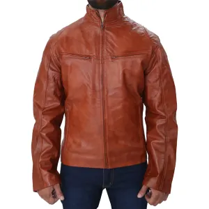 Mens Fashion Brown Genuine Leather Jacket