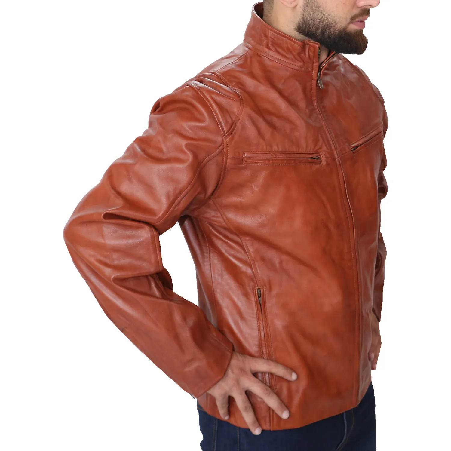 Mens Fashion Brown Genuine Leather Jacket