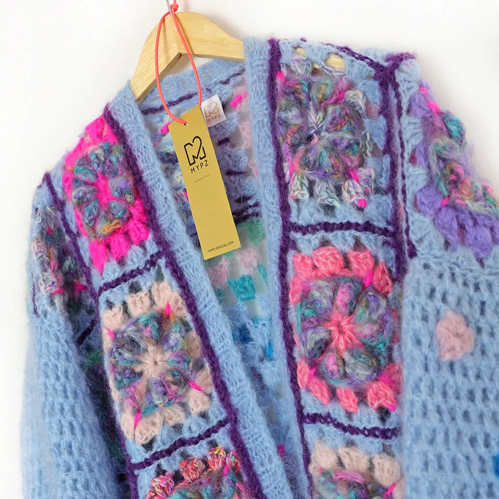 MYPZ Chunky Mohair Crochet Cardigan Flowers