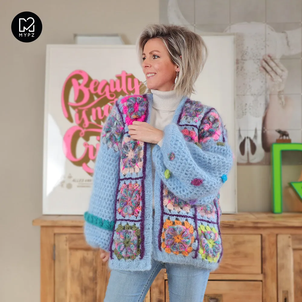 MYPZ Chunky Mohair Crochet Cardigan Flowers