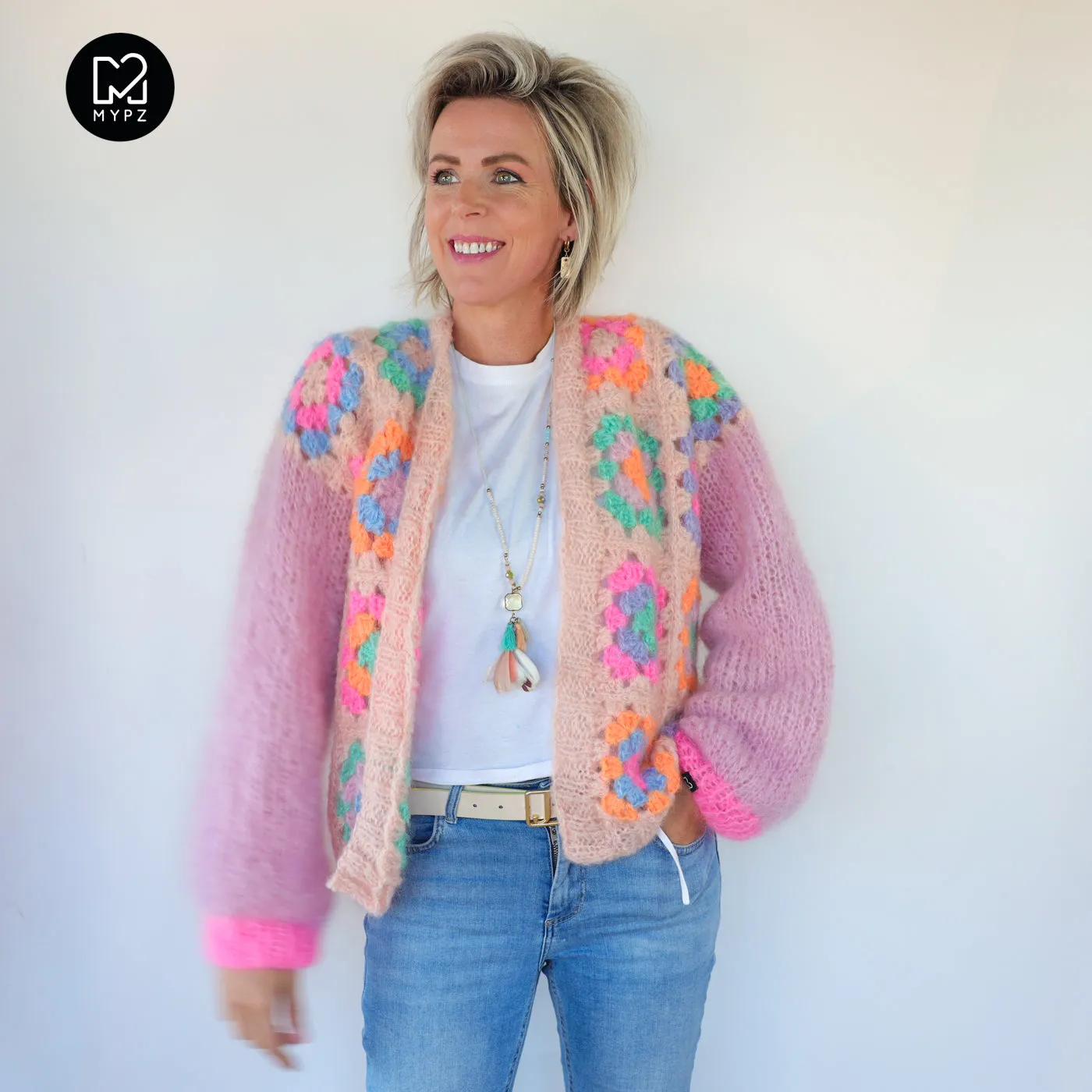 MYPZ Chunky Mohair Granny square cardigan Marshmallow