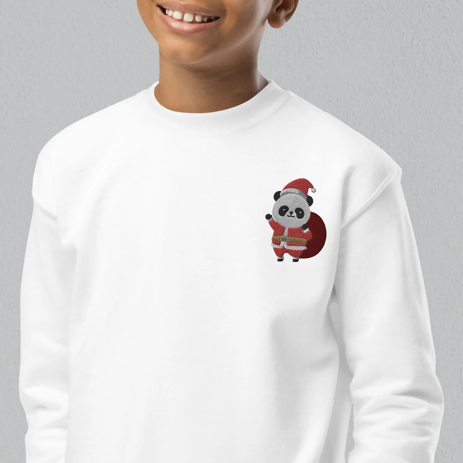 Panda Santa Embroidered Kids Sweatshirt