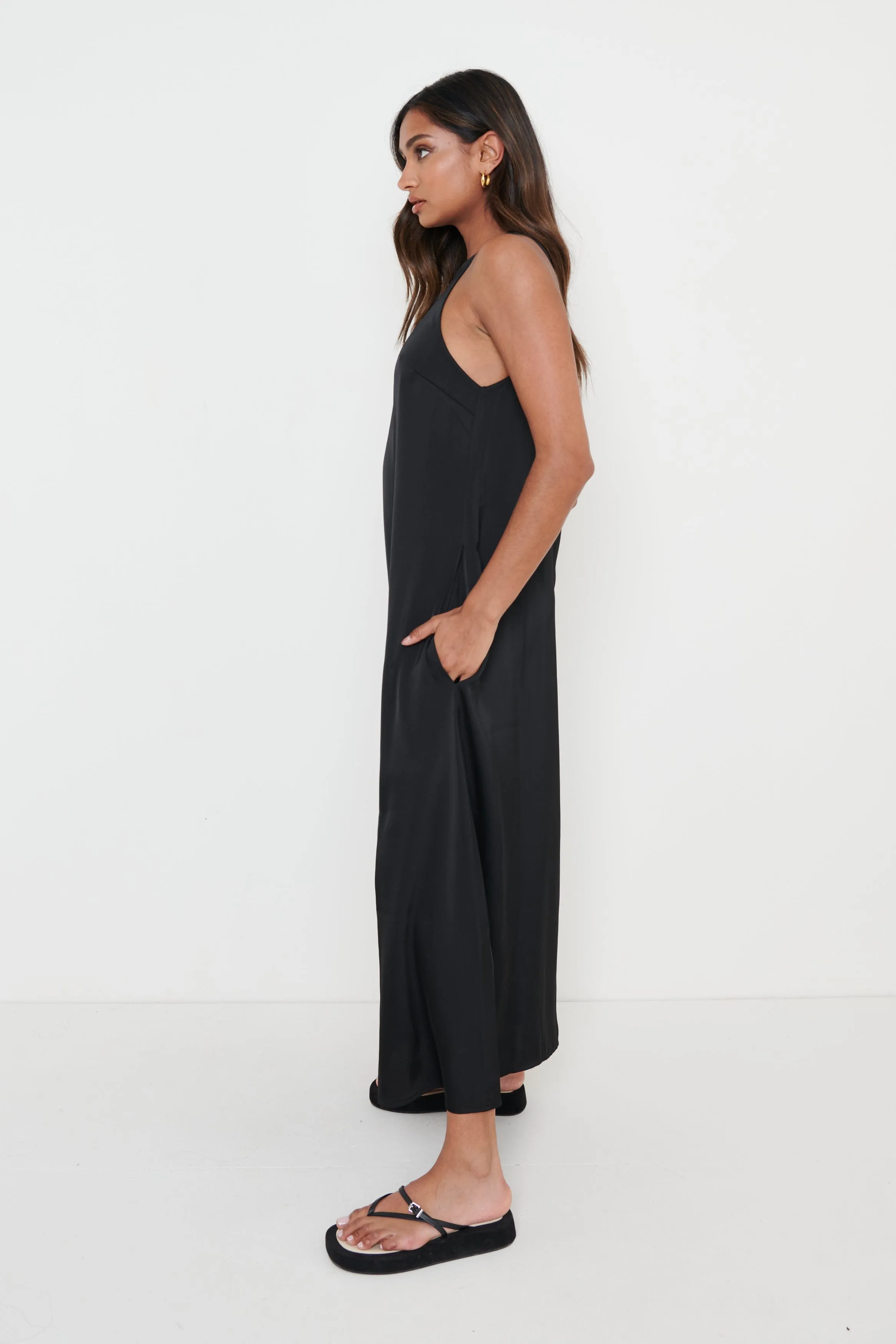 Pascale Satin Day Dress - Black