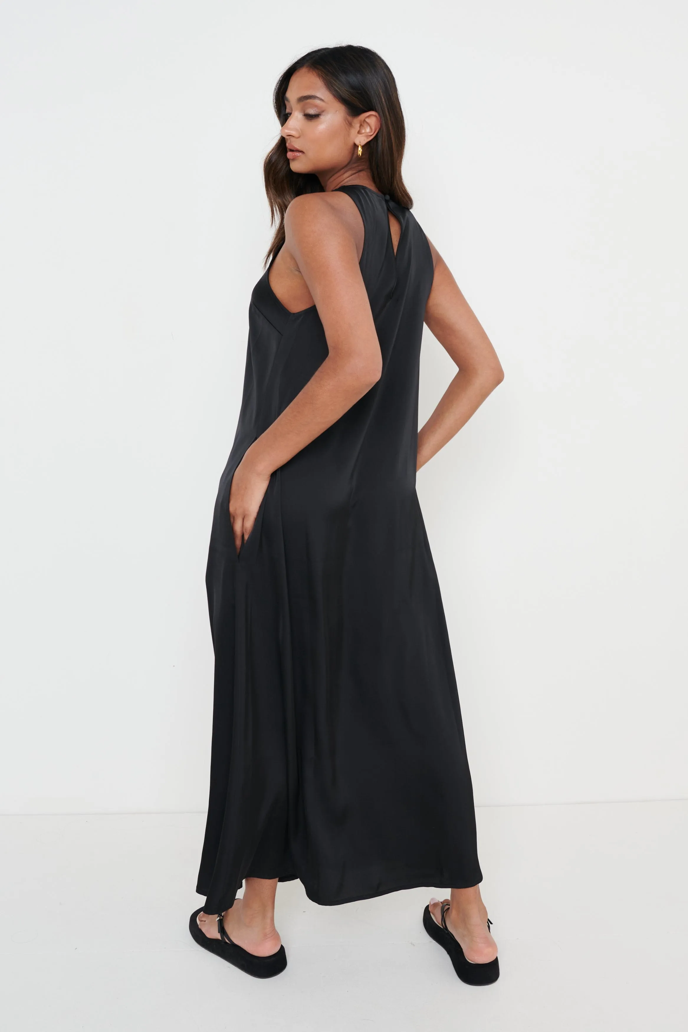 Pascale Satin Day Dress - Black