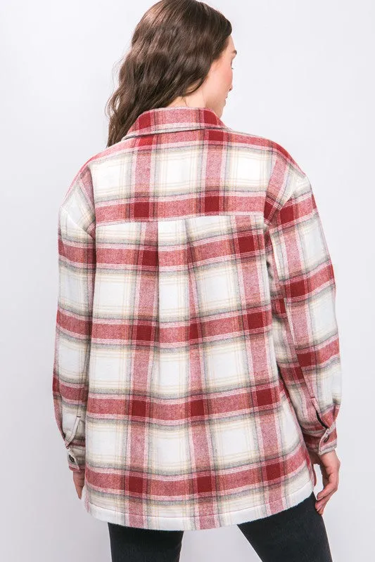 Plaid Button Up Jacket with Sherpa Lining