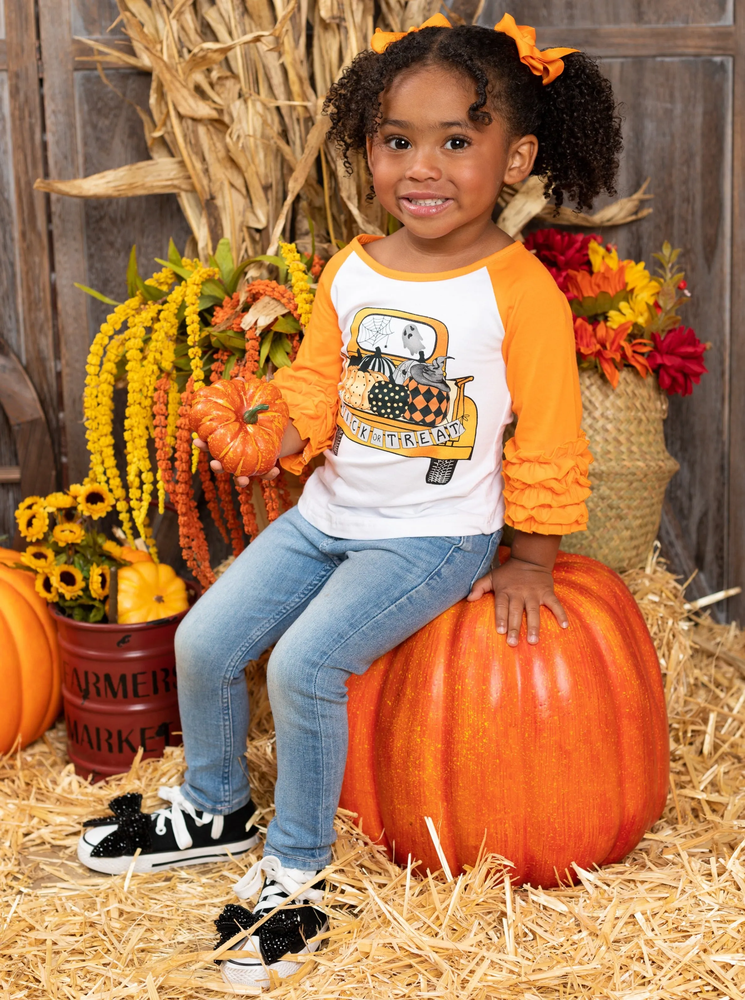 Pumpkin Pick-Up Ruffle Cuff Raglan Top