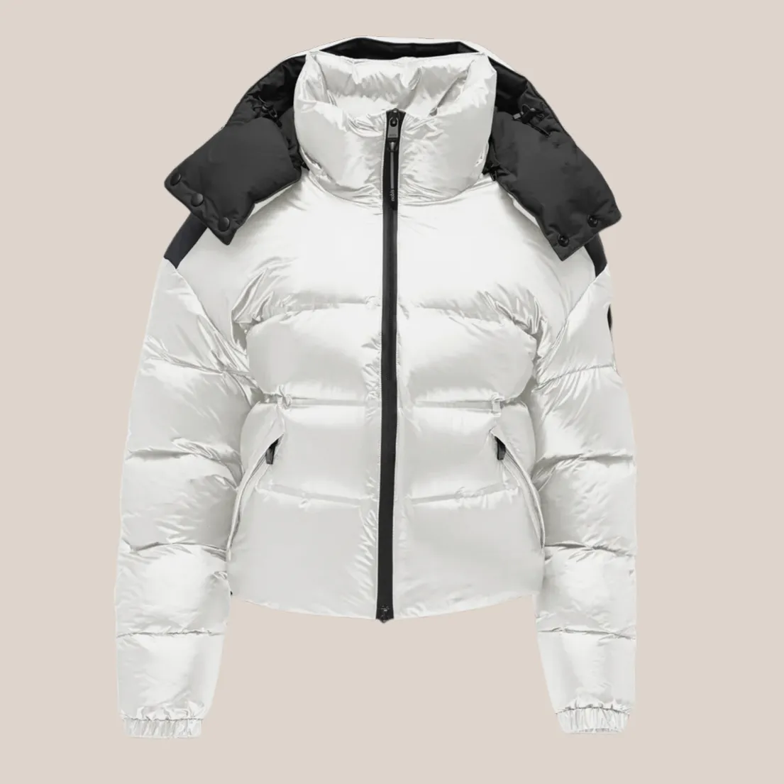 Quilted Short Puffer Jacket Removable Hood - Chalk/Black