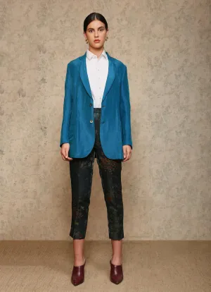 Rana Blazer Satin Silk Linen Turquoise