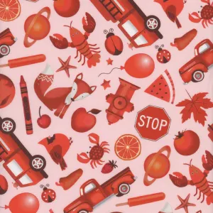 Red I Spy Creatures & Stuff on Pink Quilting Cotton