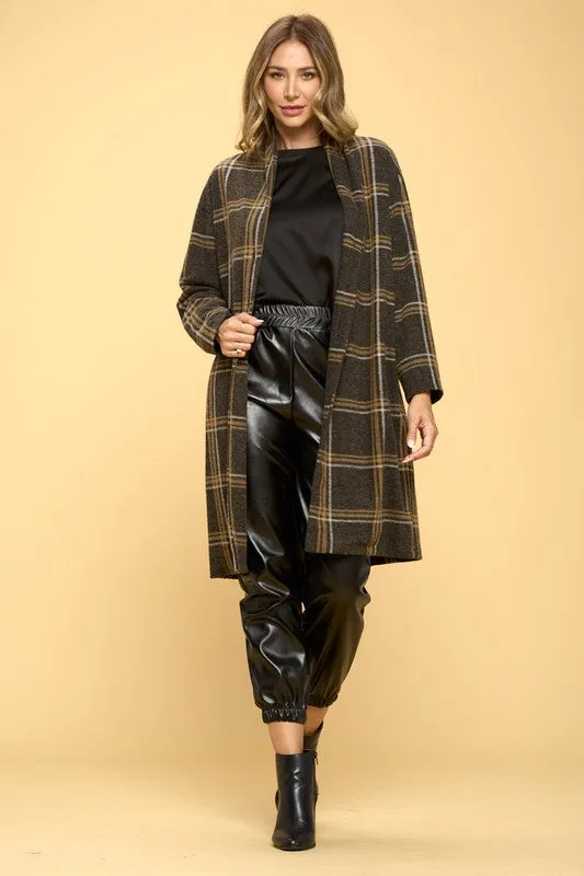 RENEE C. Plus-size Plaid Coat with Buttons and Pockets