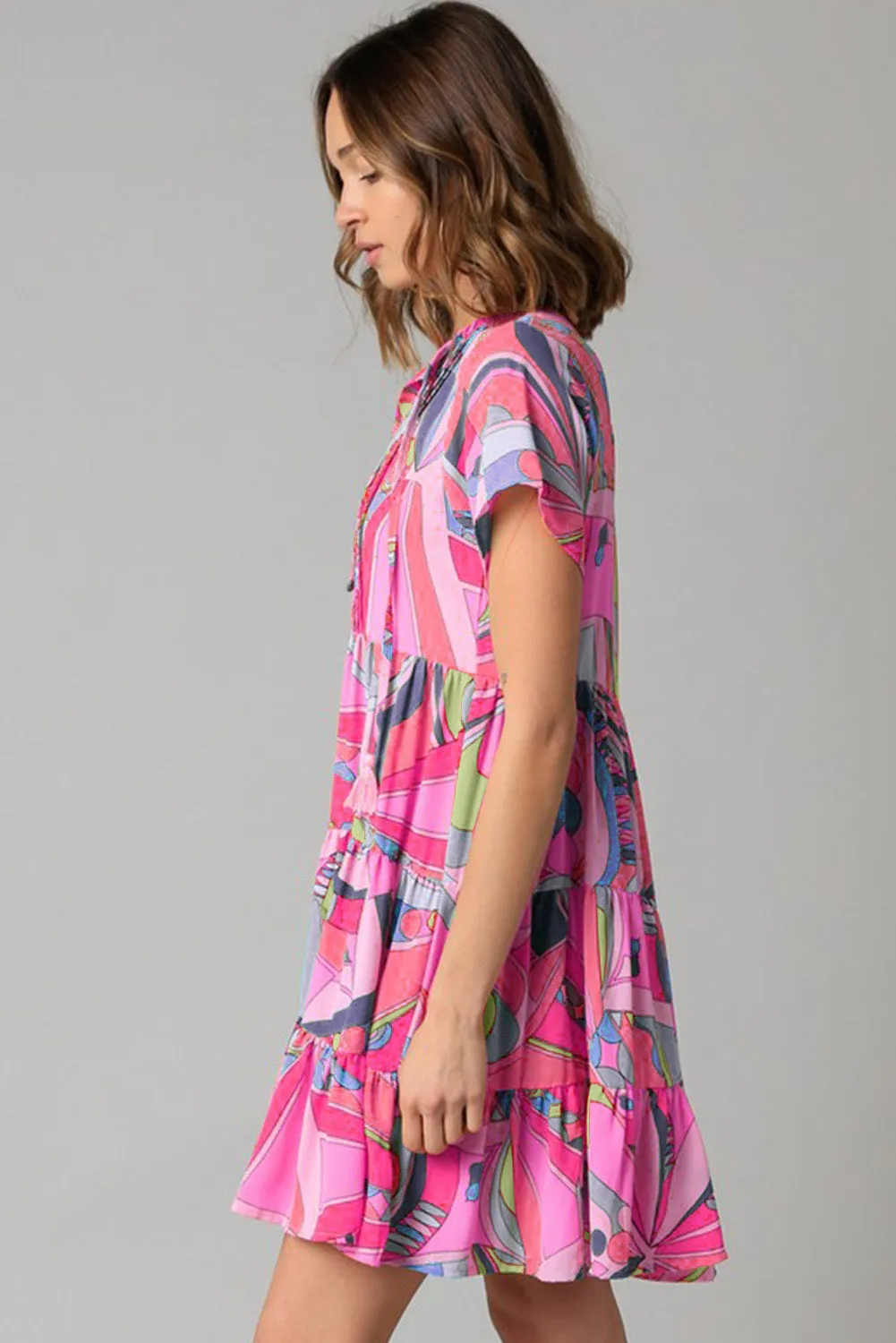 Retro Vibes Short Sleeve Dress - Pink