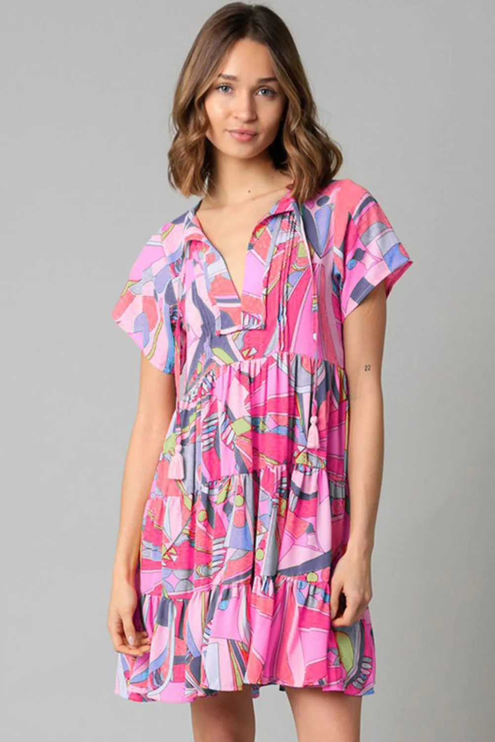 Retro Vibes Short Sleeve Dress - Pink