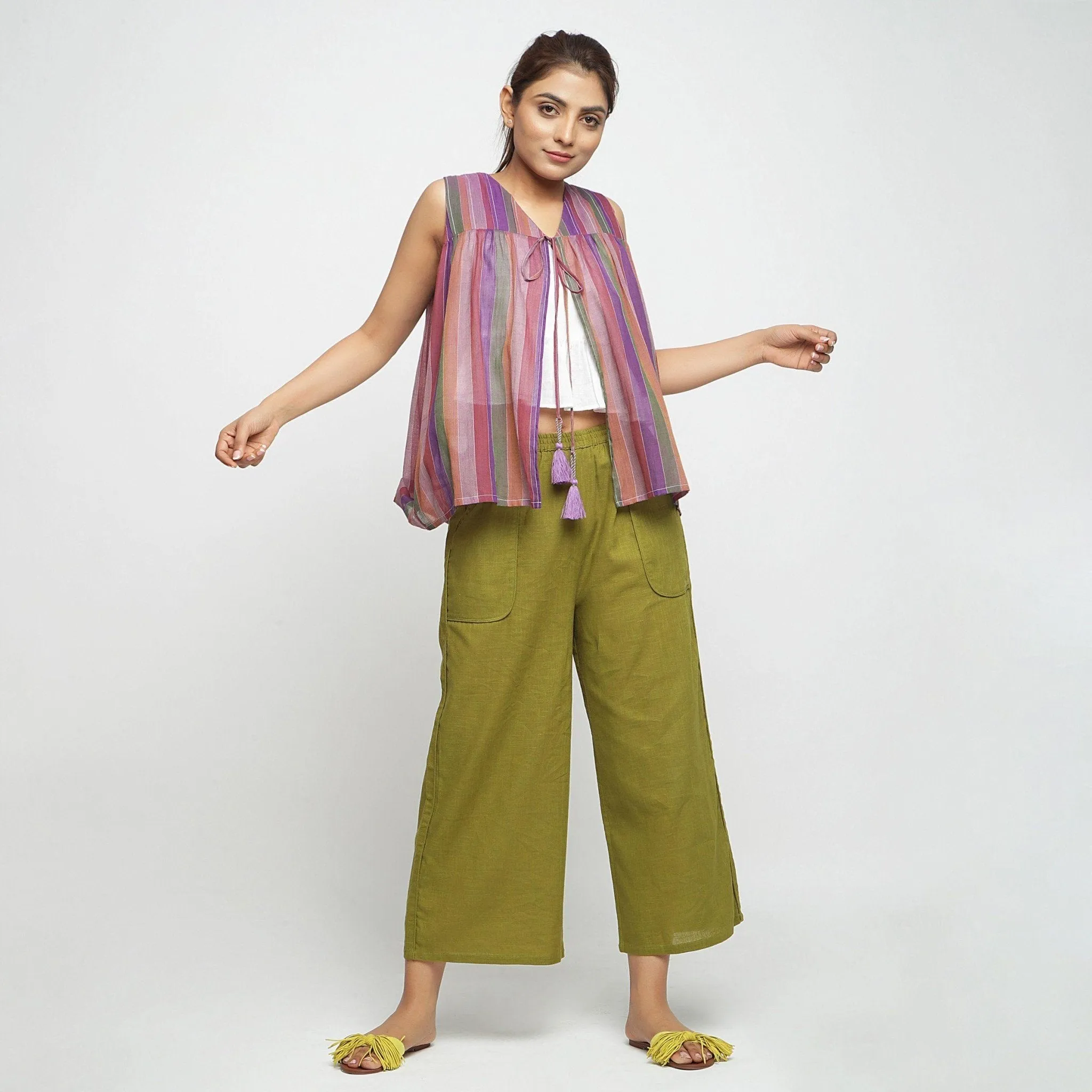 Reversible Multicolor Yarn Dyed Cotton Flared Shrug