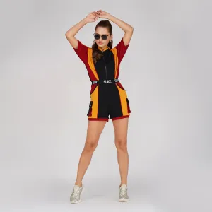 SLAY. Women's Colorblock Romper Black Red Yellow