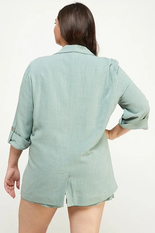 Soft Linen Roll Tab Blazer (Plus)