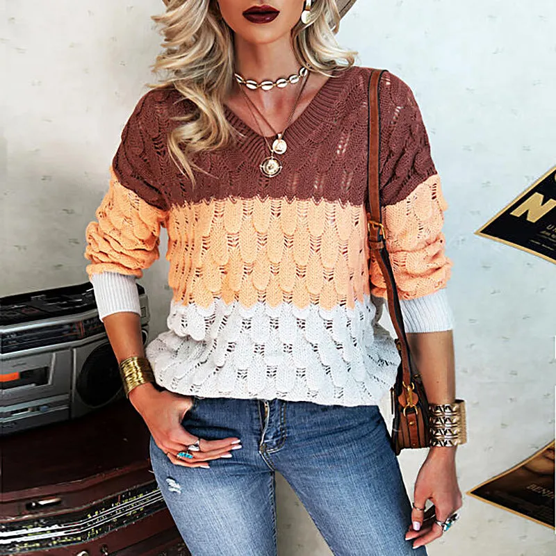 Stitching Contrast Casual Sweater Women Wholesale