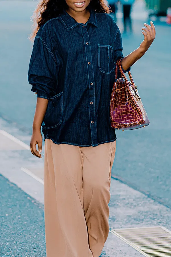 Stylish Long Sleeve Denim Shirt