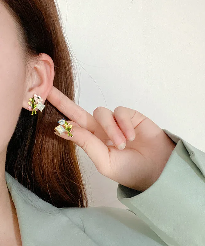 Stylish Multicolour Alloy Floral Enamel Stud Earrings AB1093