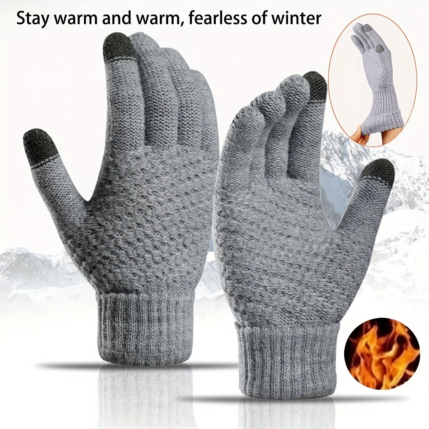 Unisex Warm Knit Touch Screen Gloves - Stretchable Full Finger, Wool-Feel Winter Mittens for Men & Women