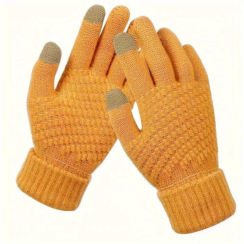 Unisex Warm Knit Touch Screen Gloves - Stretchable Full Finger, Wool-Feel Winter Mittens for Men & Women