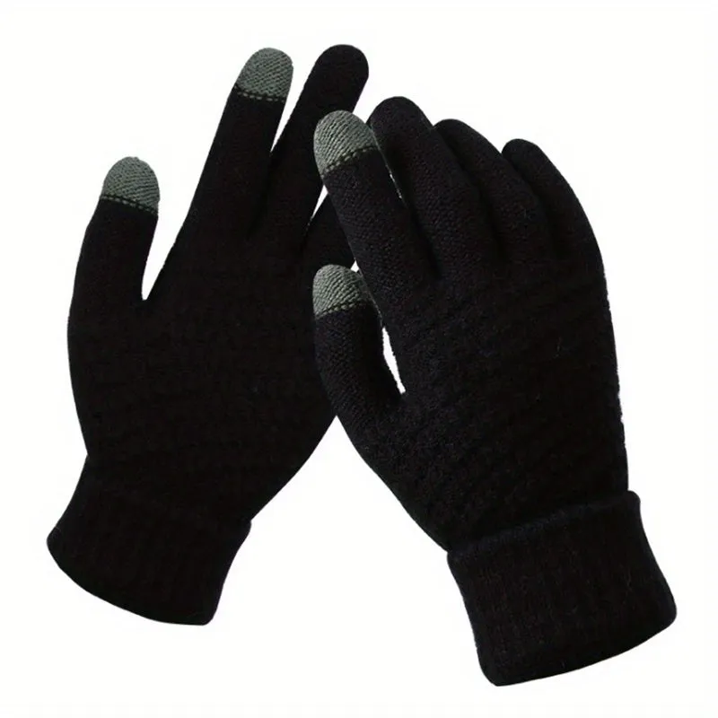 Unisex Warm Knit Touch Screen Gloves - Stretchable Full Finger, Wool-Feel Winter Mittens for Men & Women