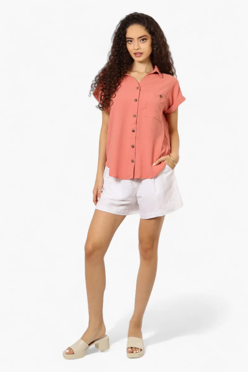 Urbanology Button Up Cap Sleeve Blouse - Pink