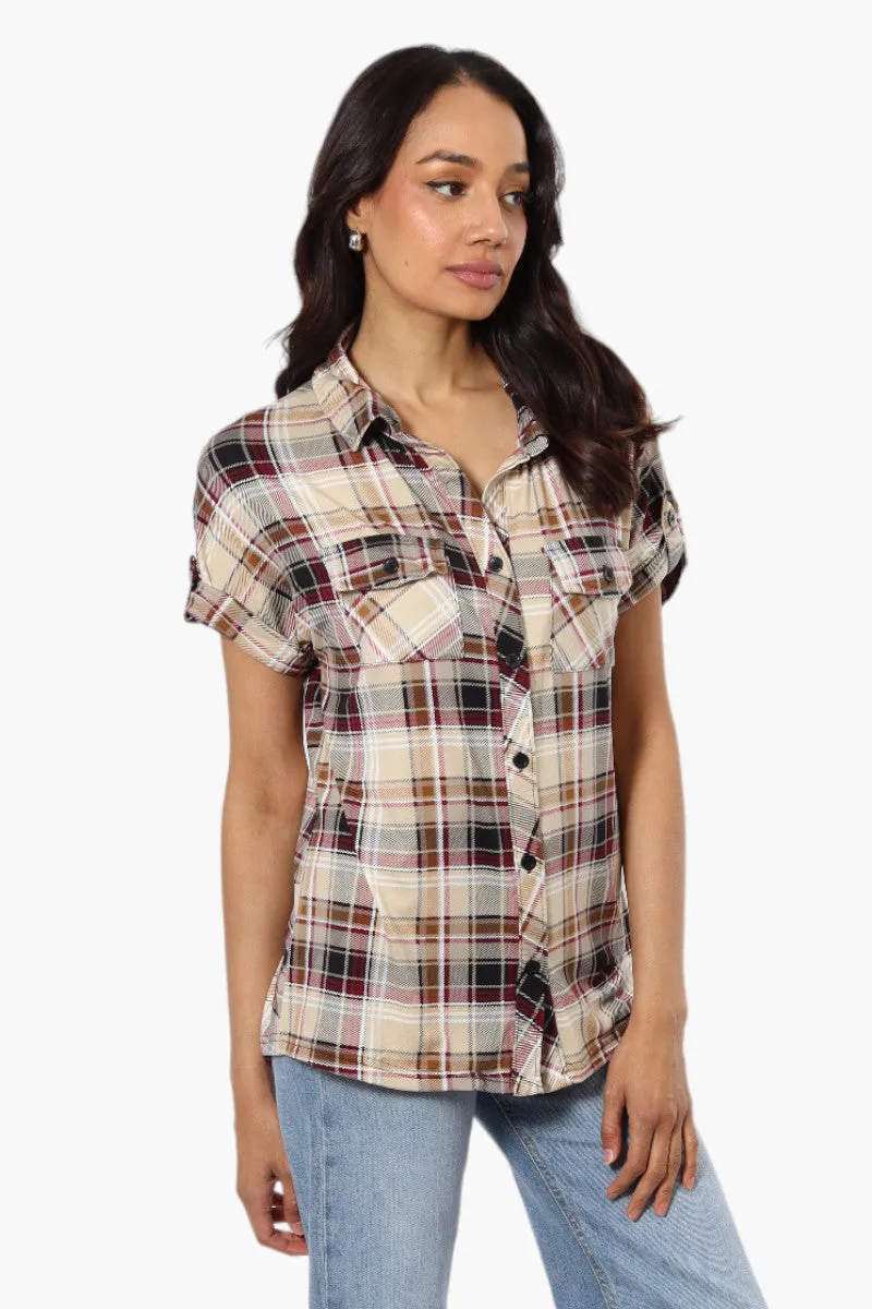 Urbanology Plaid Front Flap Pocket Shirt - Beige