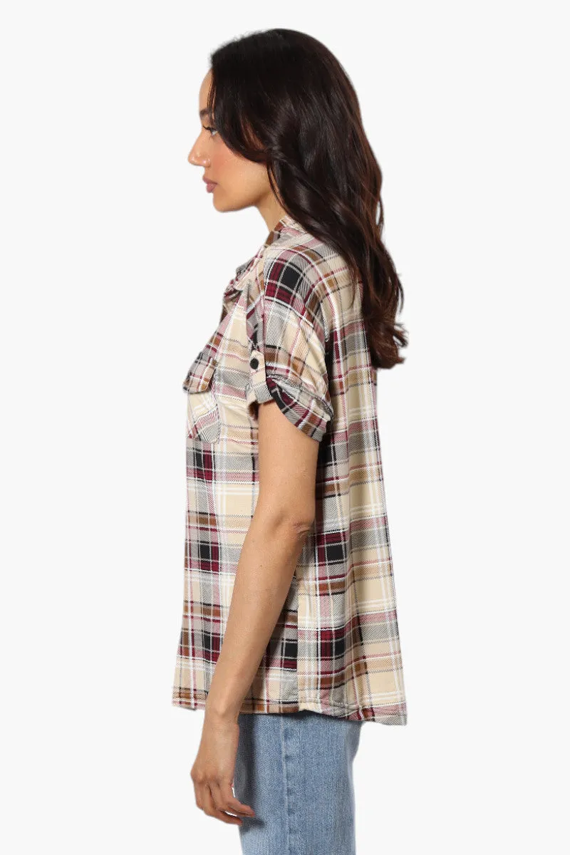 Urbanology Plaid Front Flap Pocket Shirt - Beige