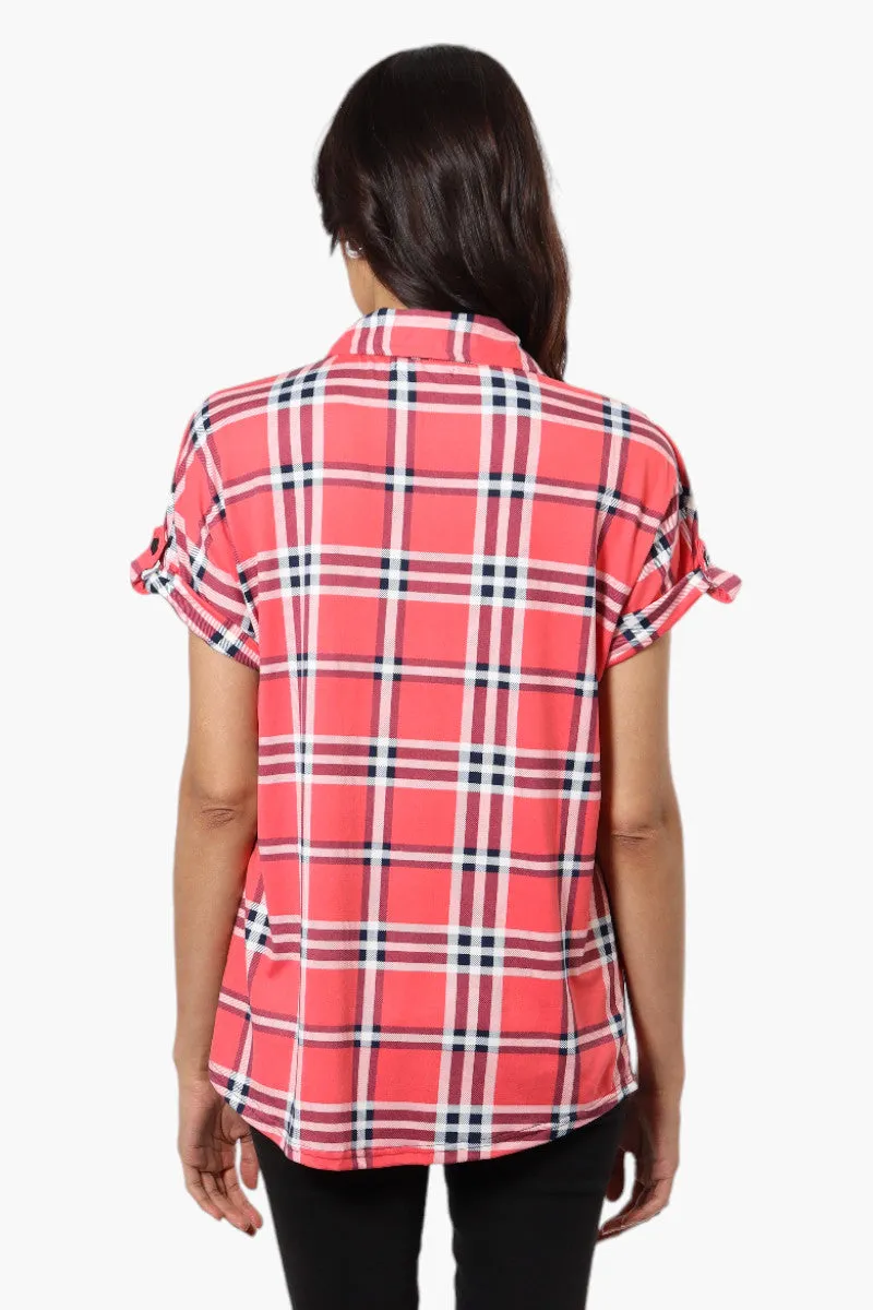 Urbanology Plaid Front Flap Pocket Shirt - Pink