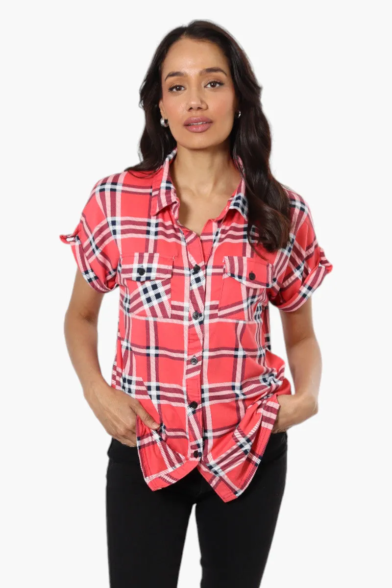 Urbanology Plaid Front Flap Pocket Shirt - Pink