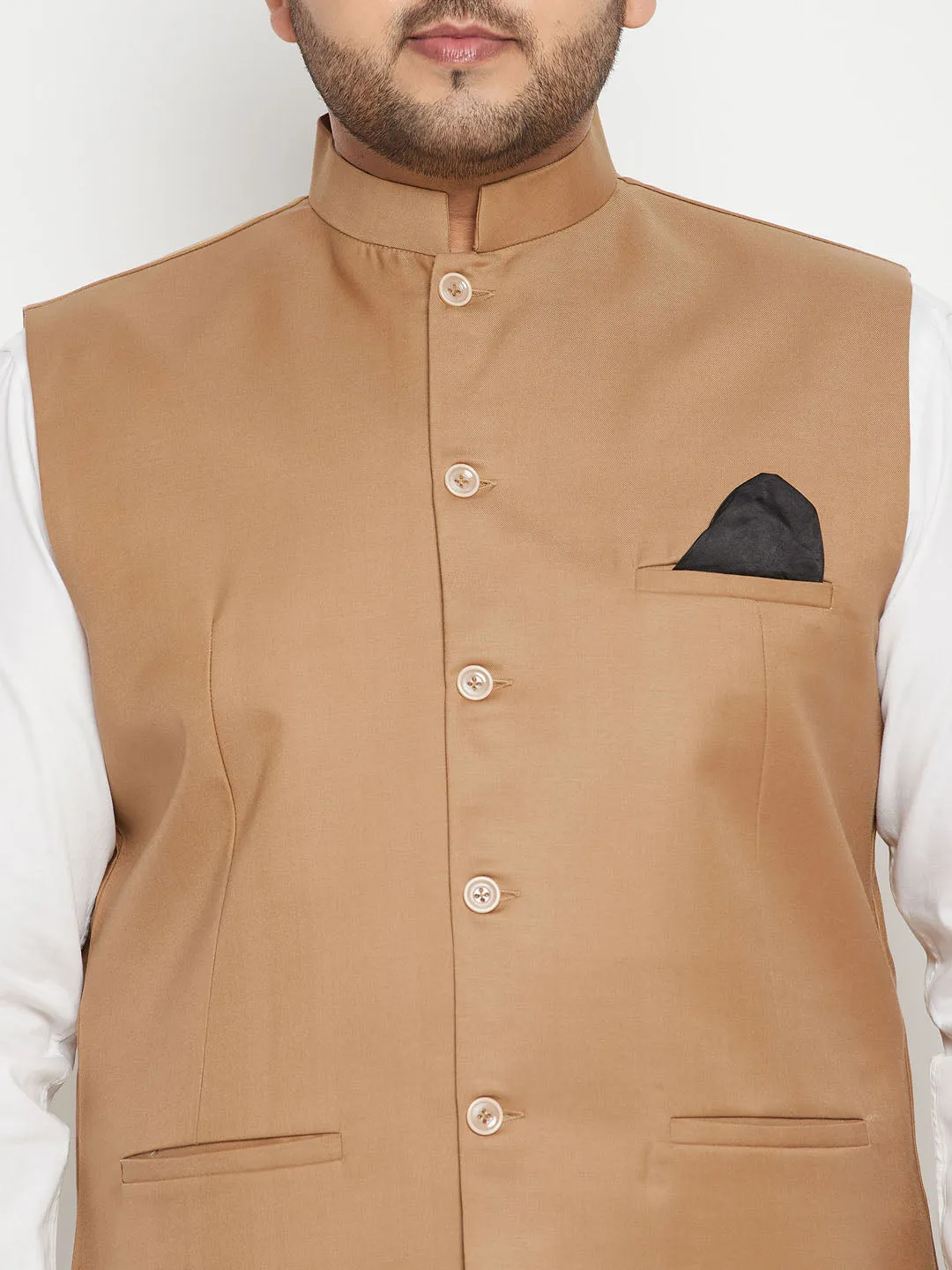 VASTRAMAY Chiku Brown Cotton Blend Nehru Jacket