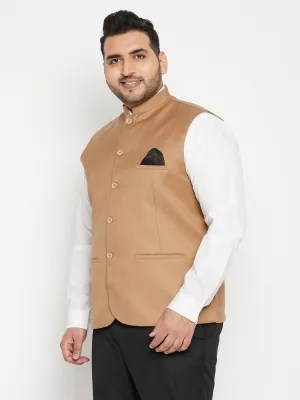 VASTRAMAY Chiku Brown Cotton Blend Nehru Jacket