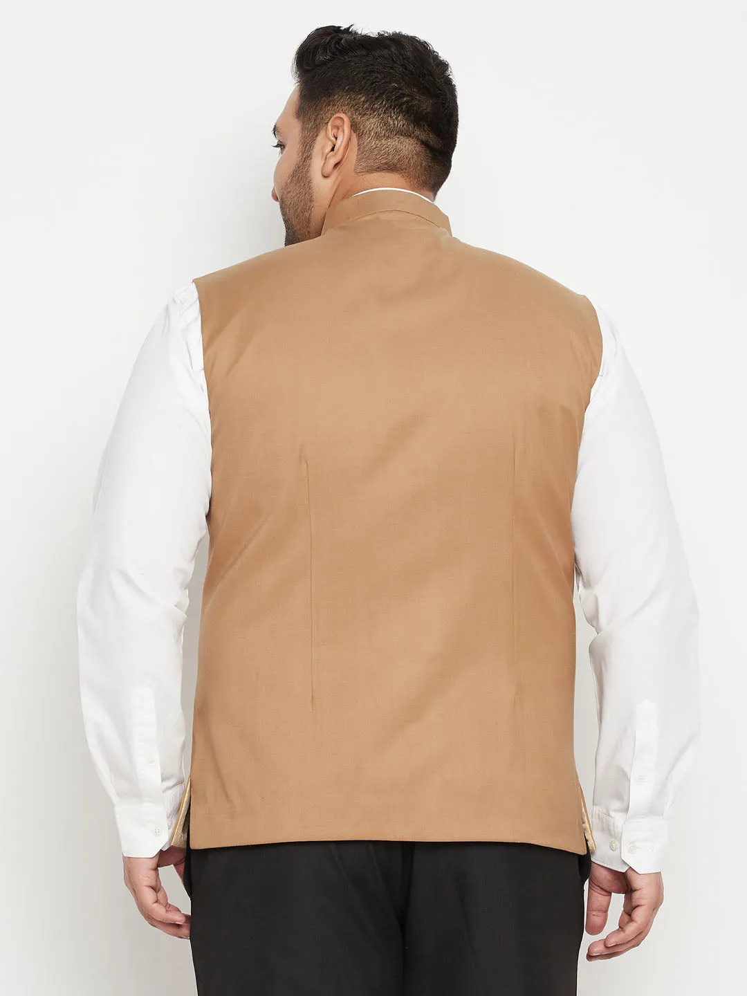 VASTRAMAY Chiku Brown Cotton Blend Nehru Jacket