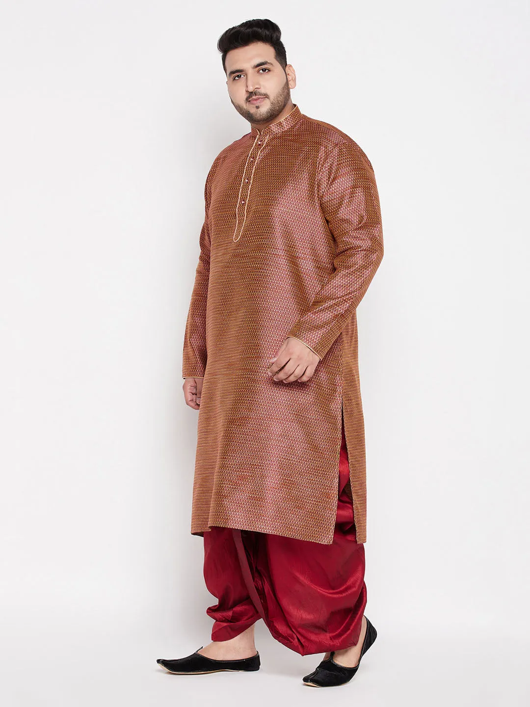 VASTRAMAY Men's Maroon Kurta Dhoti Set