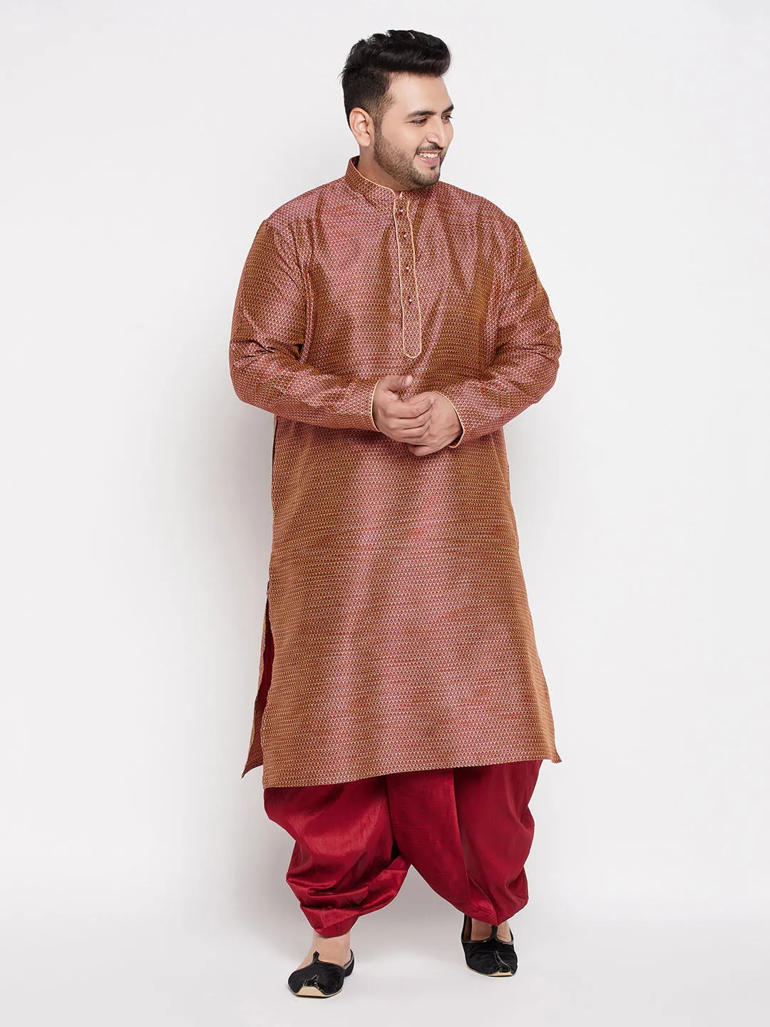 VASTRAMAY Men's Maroon Kurta Dhoti Set