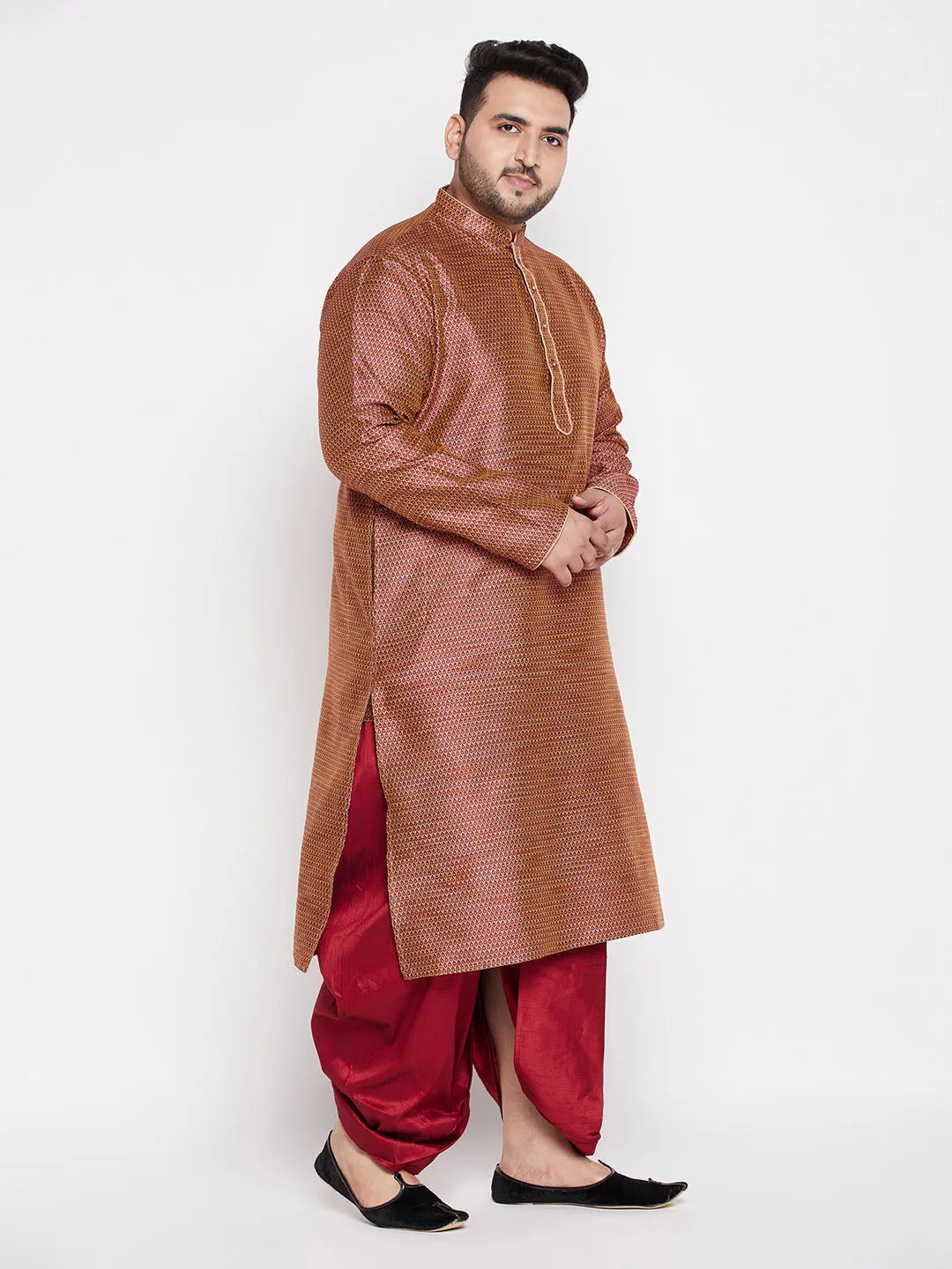 VASTRAMAY Men's Maroon Kurta Dhoti Set