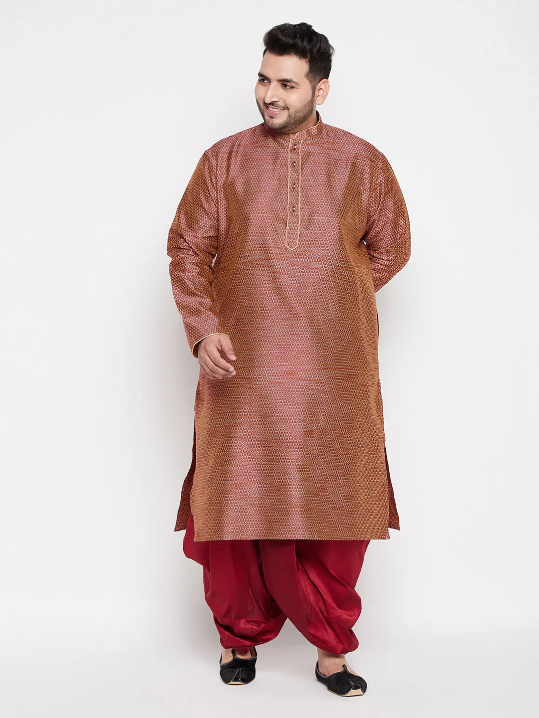 VASTRAMAY Men's Maroon Kurta Dhoti Set