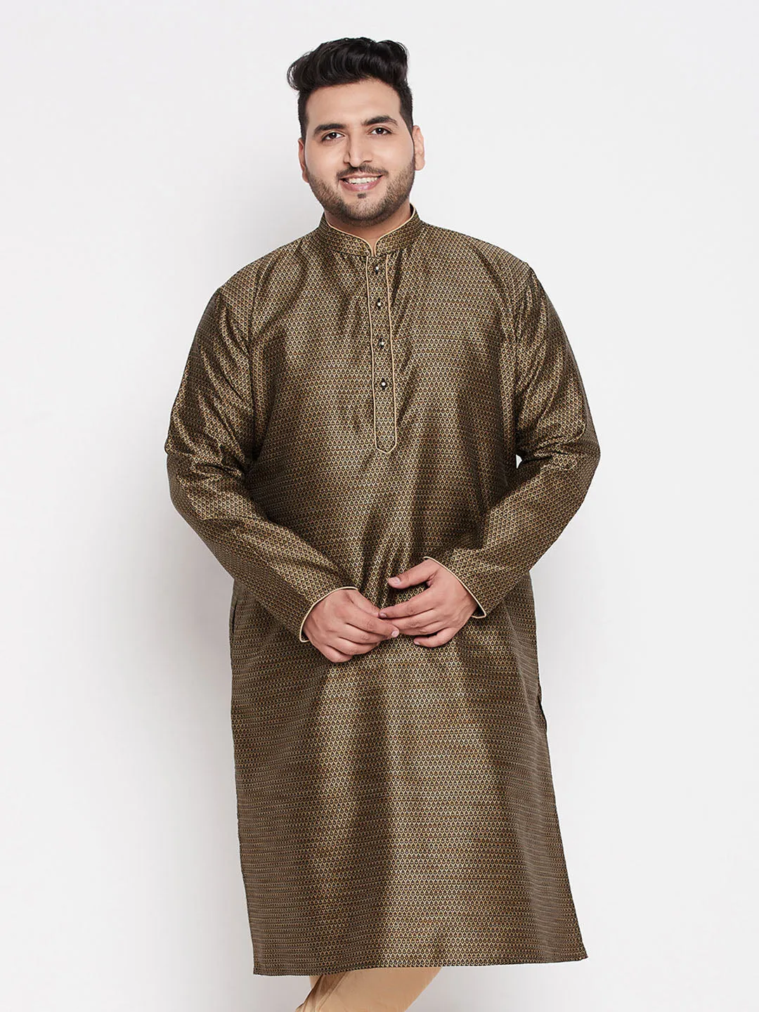 VASTRAMAY Men's Plus Size Black Woven Kurta