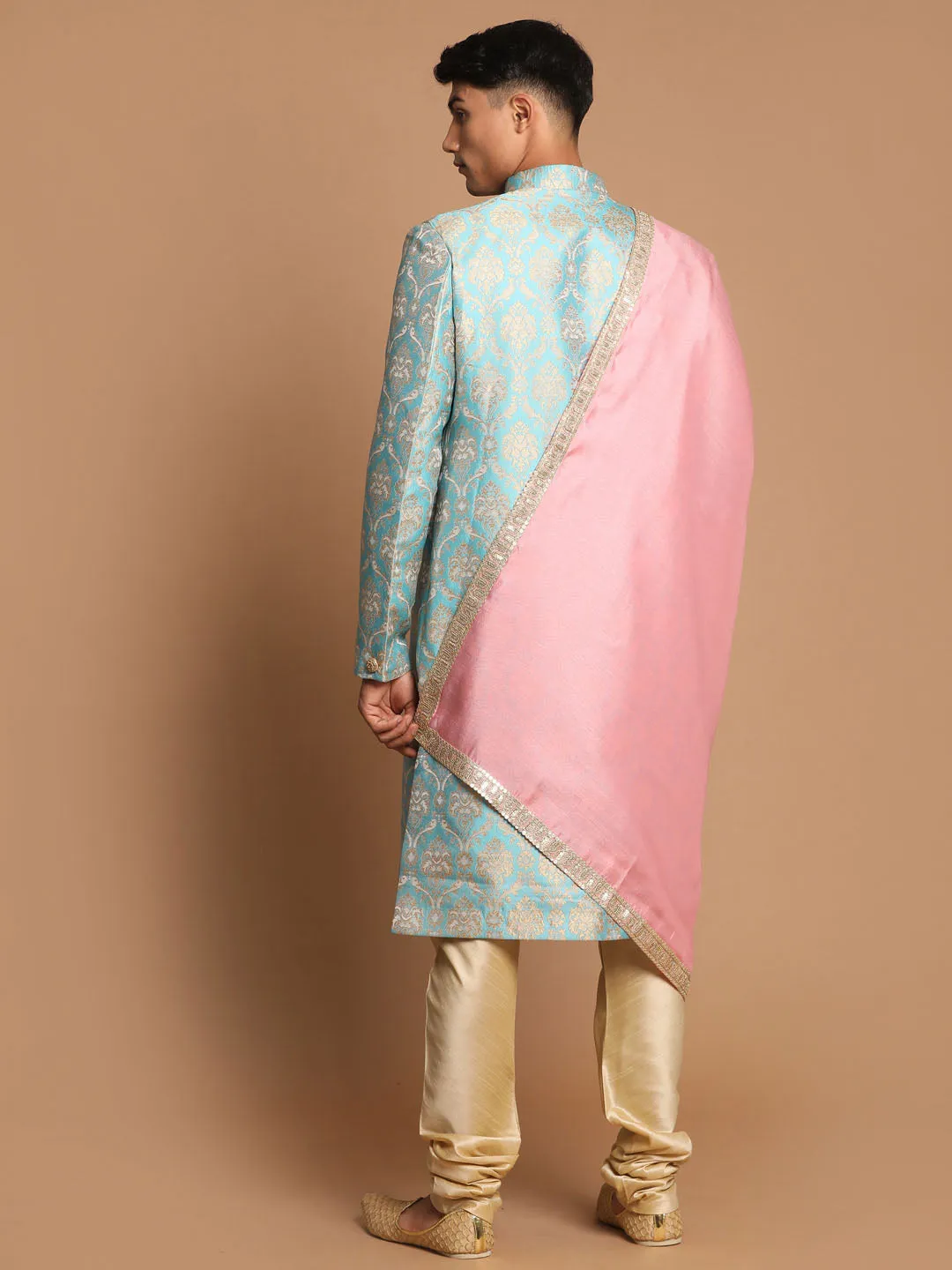 Vastramay Sea Green Brocade Sherwani Set