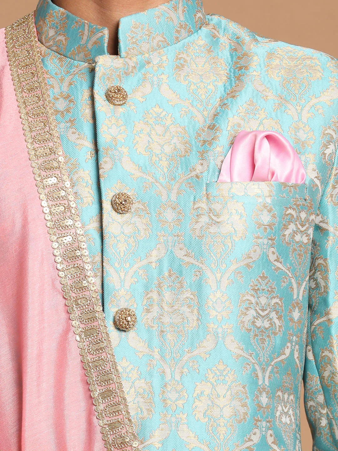 Vastramay Sea Green Brocade Sherwani Set