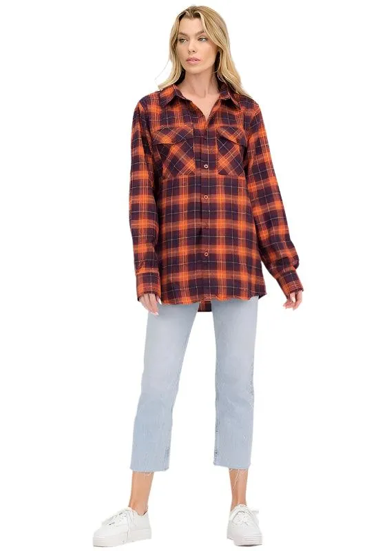 Womens Boyfriend Plaid Flannel Shirts