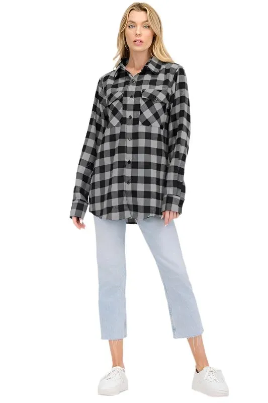 Womens Boyfriend Plaid Flannel Shirts