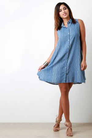 Woven Pinstripe Button Down Shirt Dress